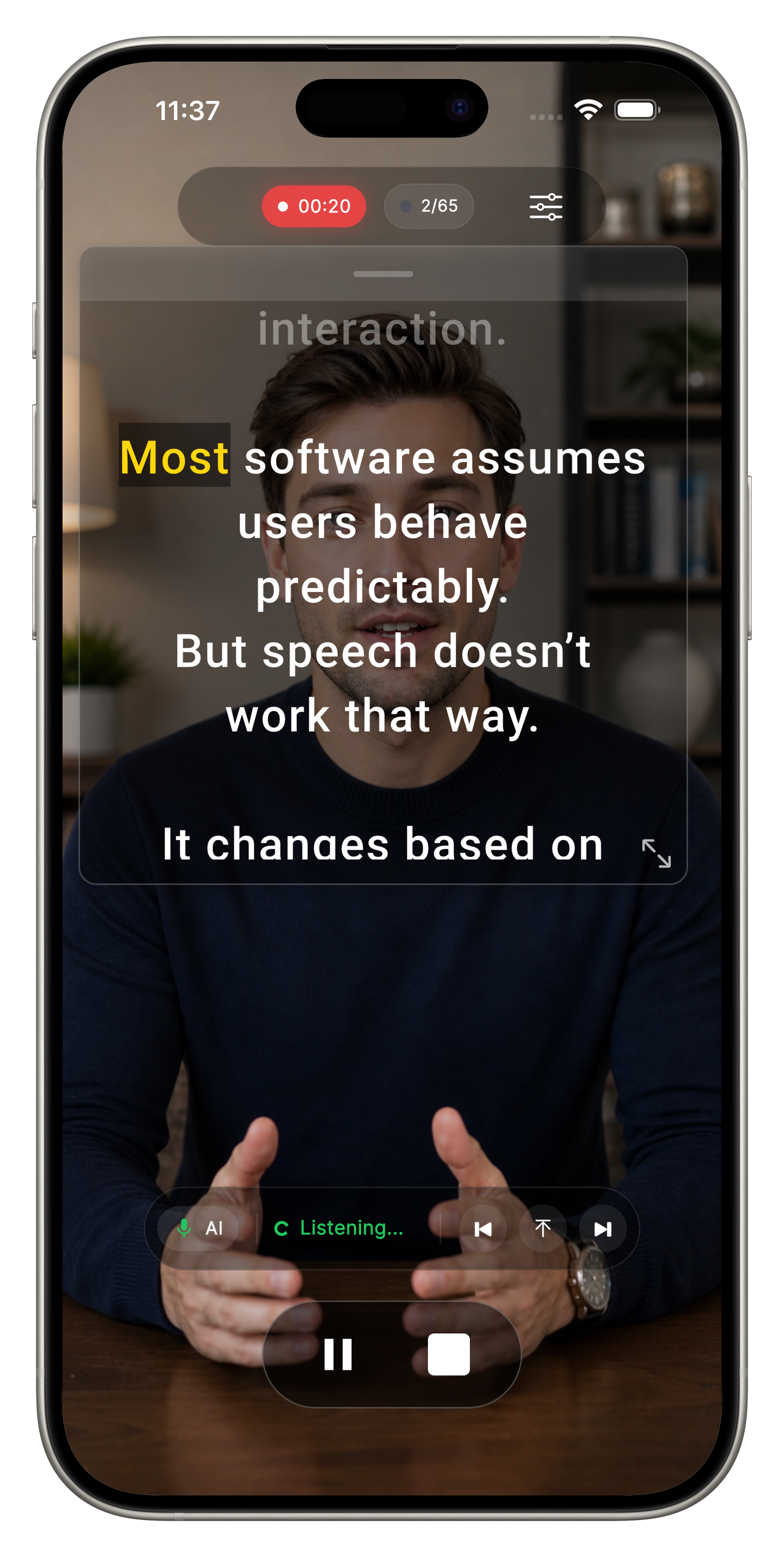 Floating teleprompter window screen