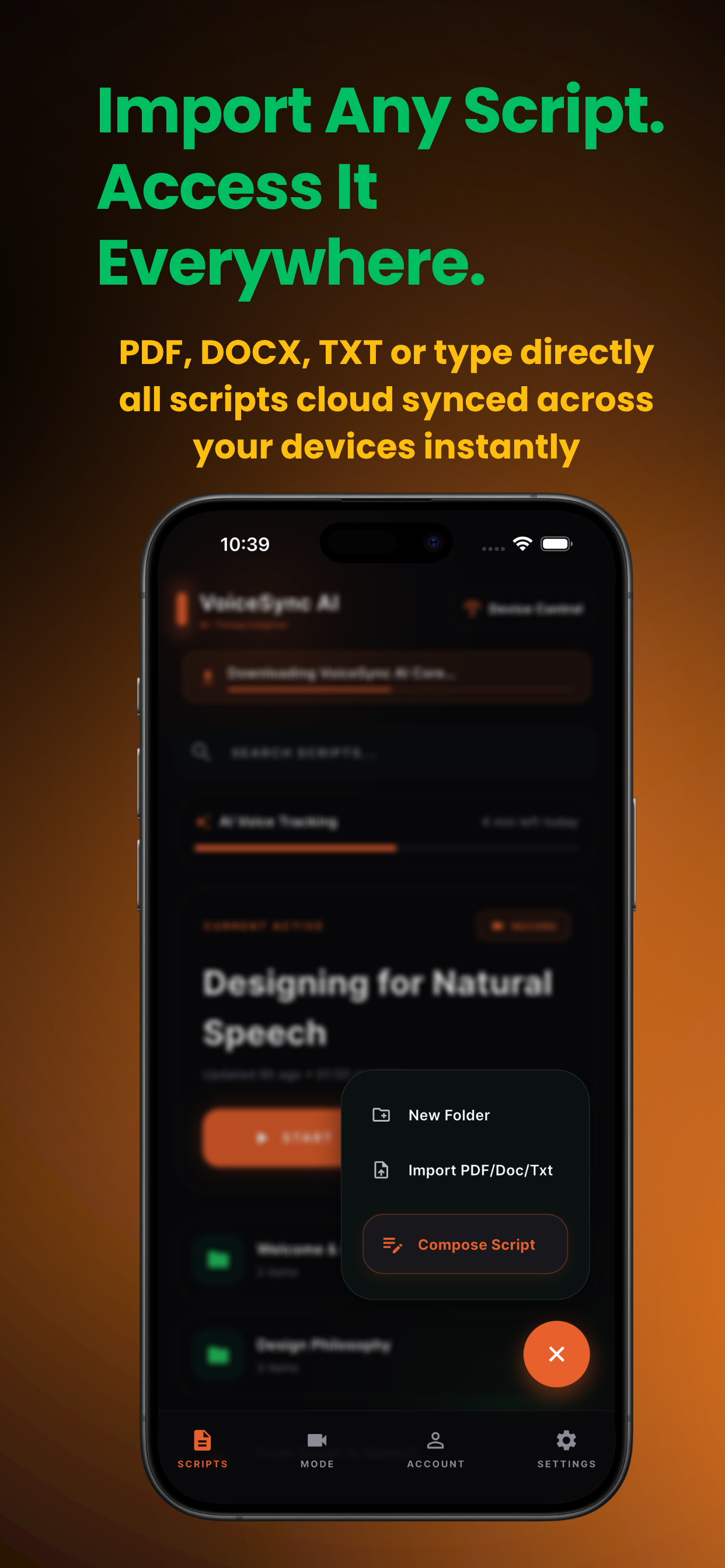 Script import screen