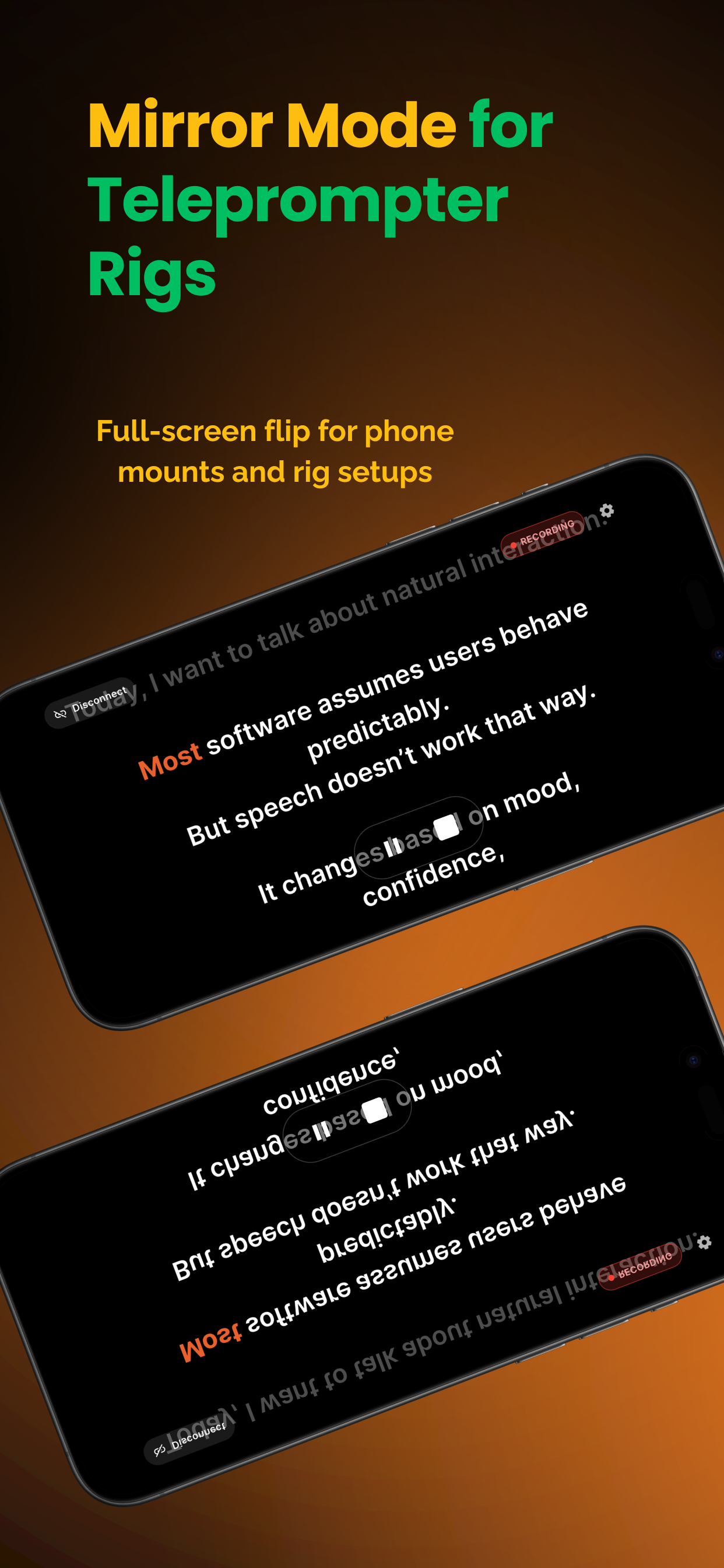 Mirror mode for teleprompter rigs